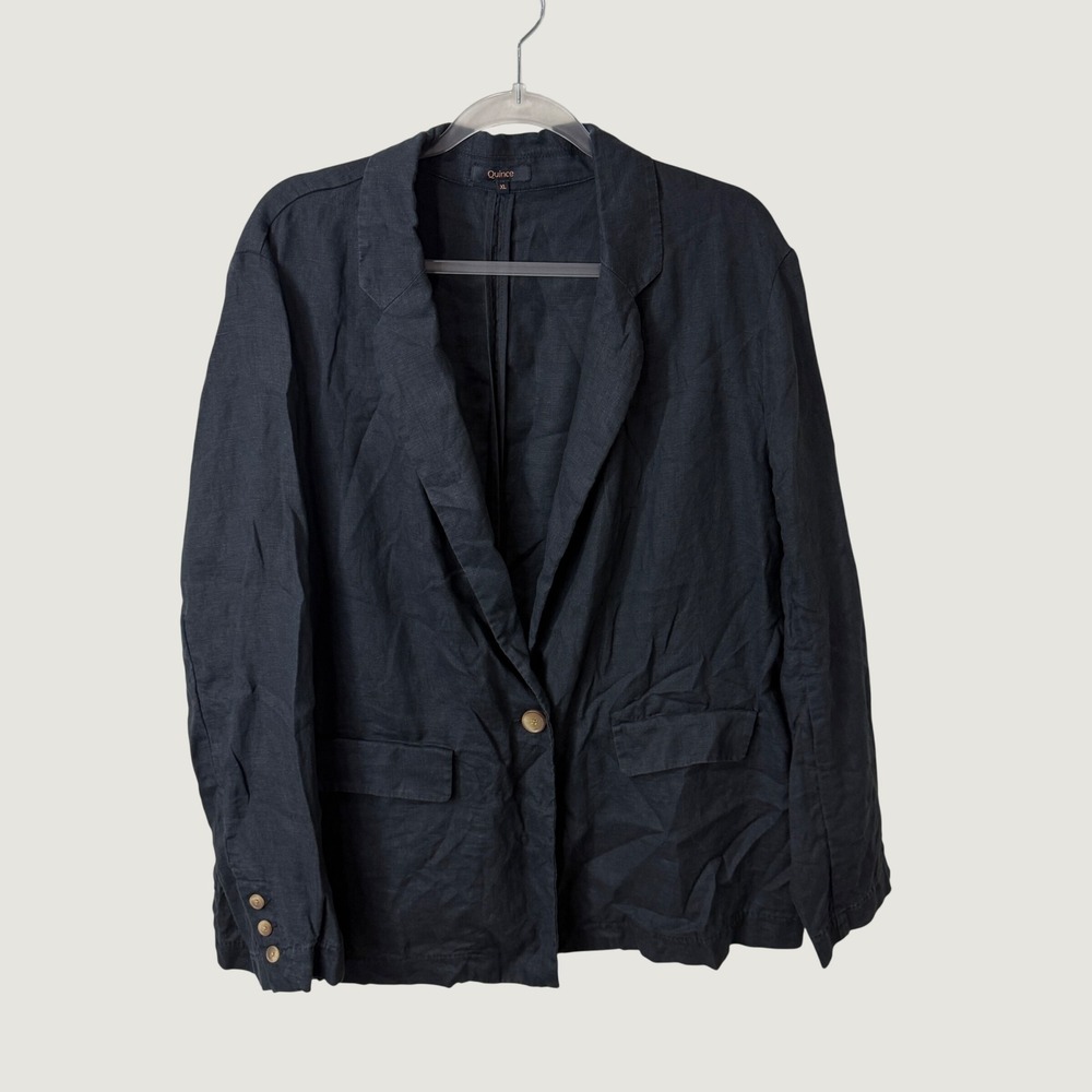 Quince 100% European Linen Blazer XL Navy Blue Solid Fall Layering Jacket Preppy